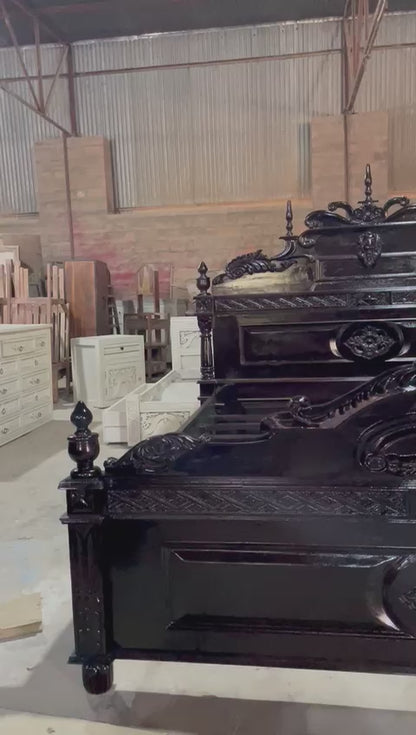 Lion Head Hand Carved Elegant Design Gothic Style Platform Bed
