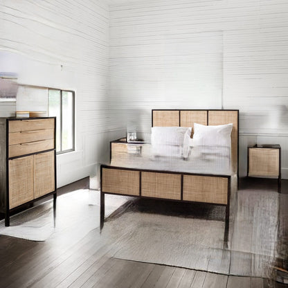 Rattan Woven Cane Platform Bed Frame by Hibashi Furniture – handcrafted solid wood furniture made in India