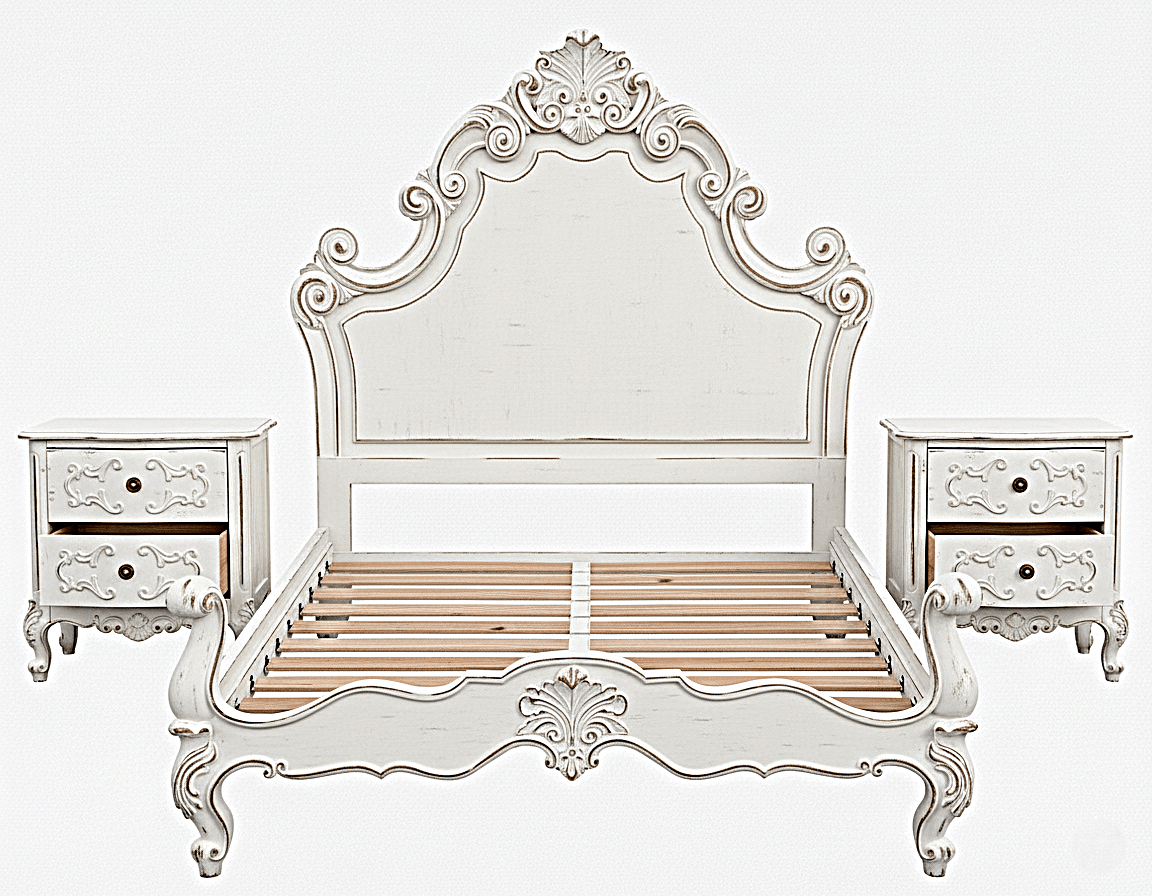 Regal Hand - Carved Solid Wooden Platform Bed Frame by Hibashi Furniture – handcrafted solid wood furniture made in India