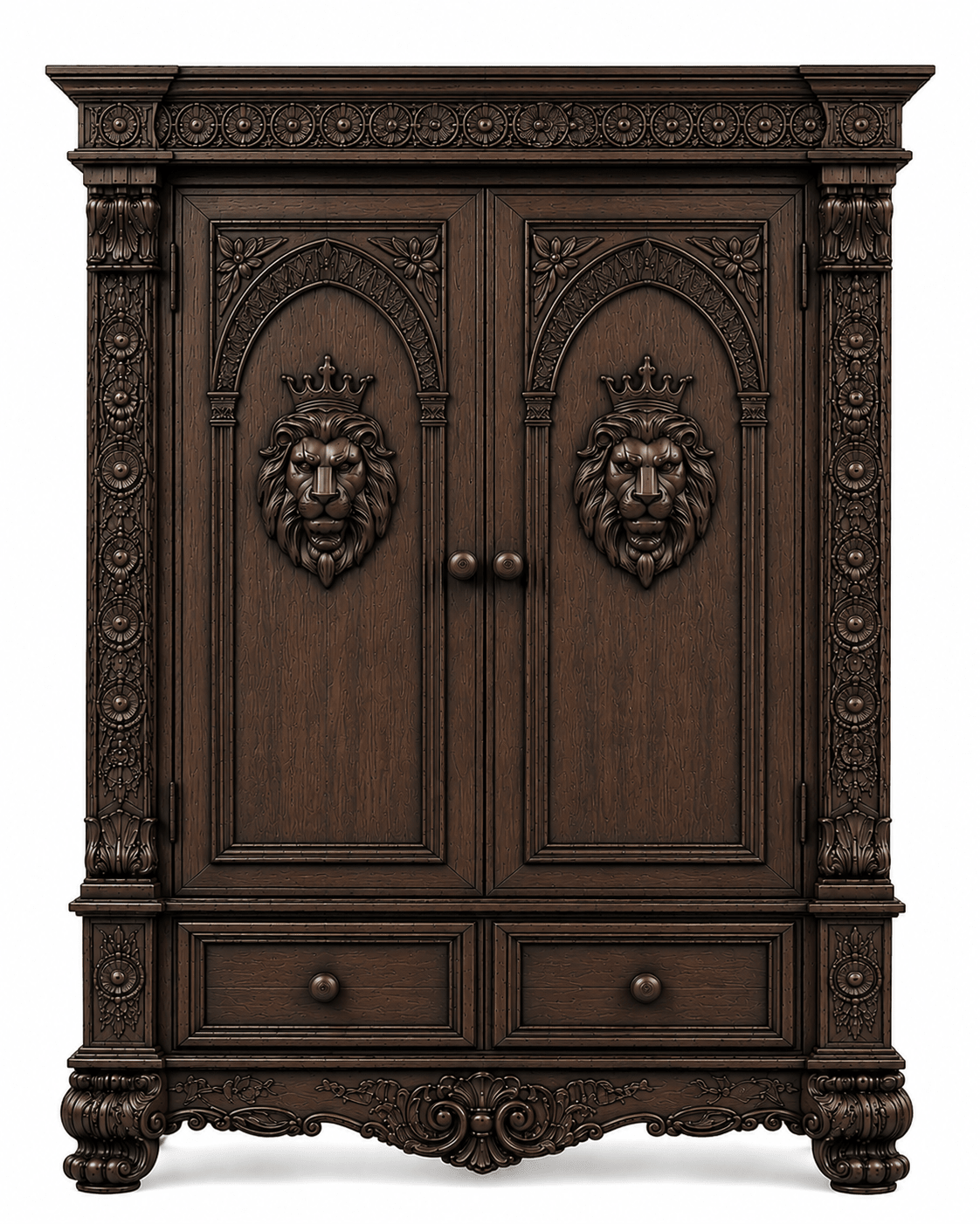 Regal Lioncrest™ Hand-Carved Solid Wood Armoire – handcrafted solid wood furniture