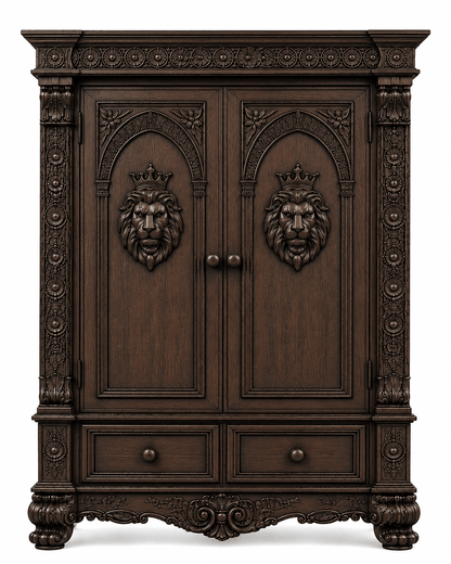Regal Lioncrest™ Hand-Carved Solid Wood Armoire – handcrafted solid wood furniture