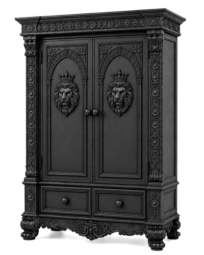 Regal Lioncrest™ Hand-Carved Solid Wood Armoire – handcrafted solid wood furniture