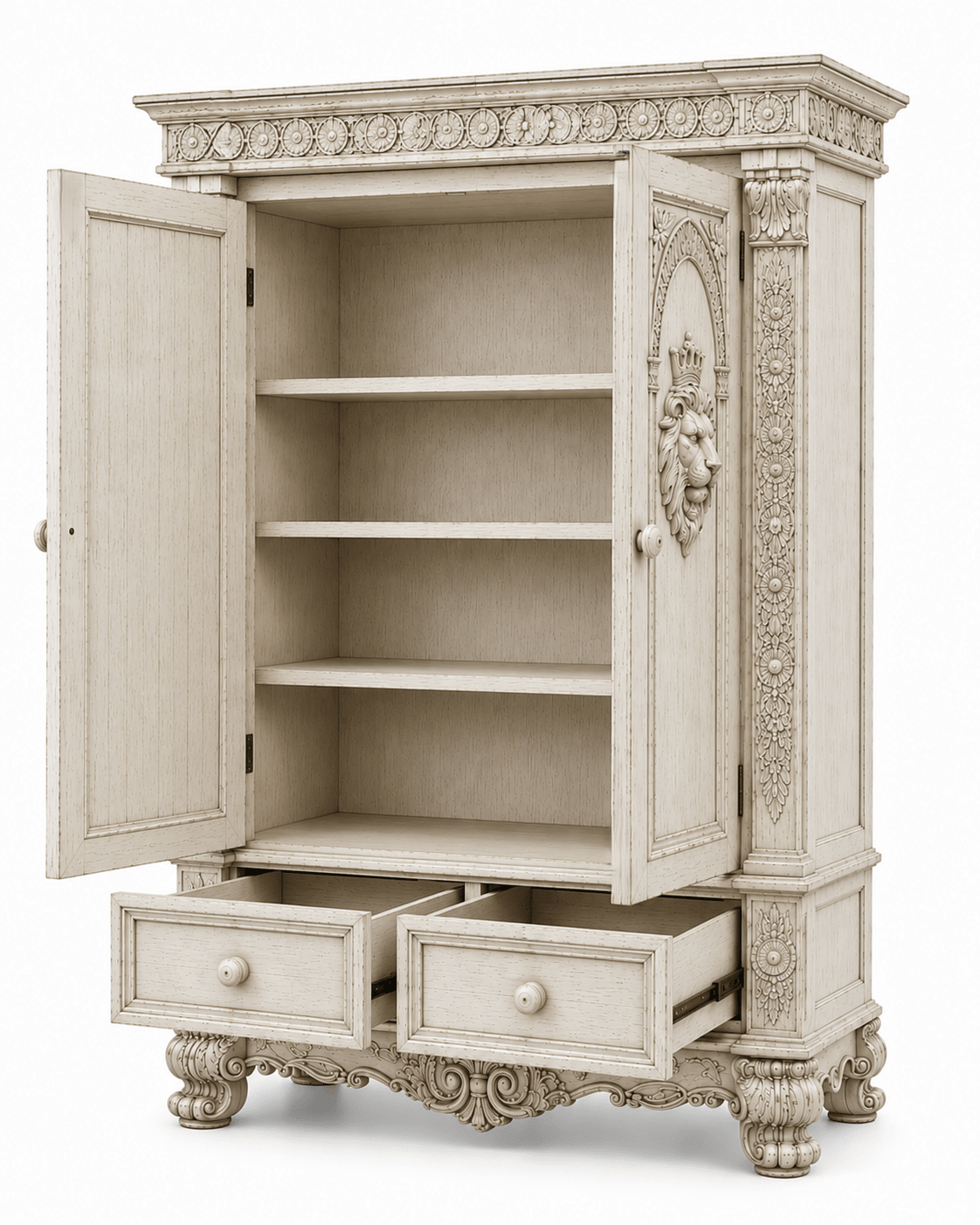 Regal Lioncrest™ Hand-Carved Solid Wood Armoire – handcrafted solid wood furniture