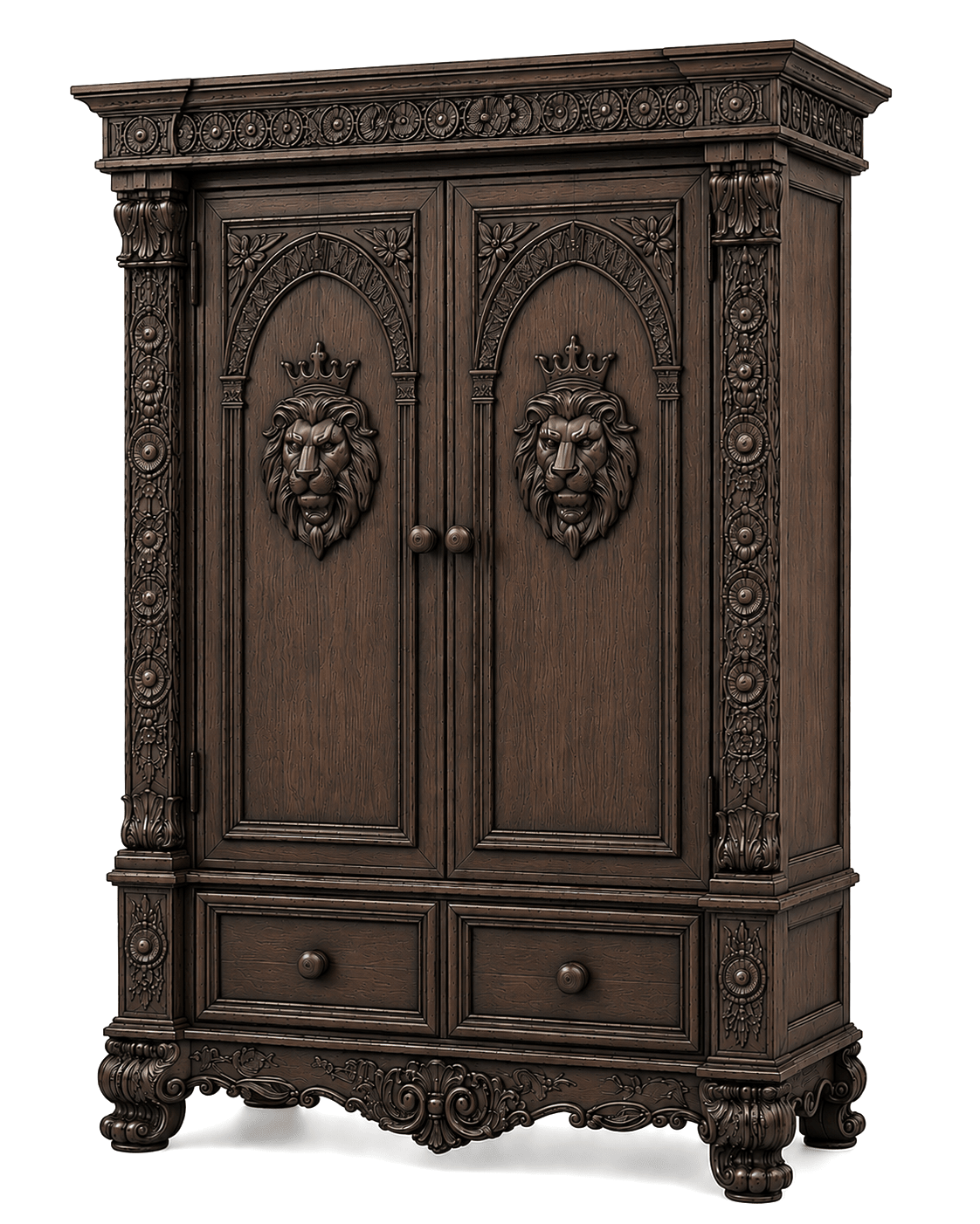 Regal Lioncrest™ Hand-Carved Solid Wood Armoire – handcrafted solid wood furniture