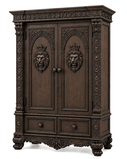 Regal Lioncrest™ Hand-Carved Solid Wood Armoire – handcrafted solid wood furniture