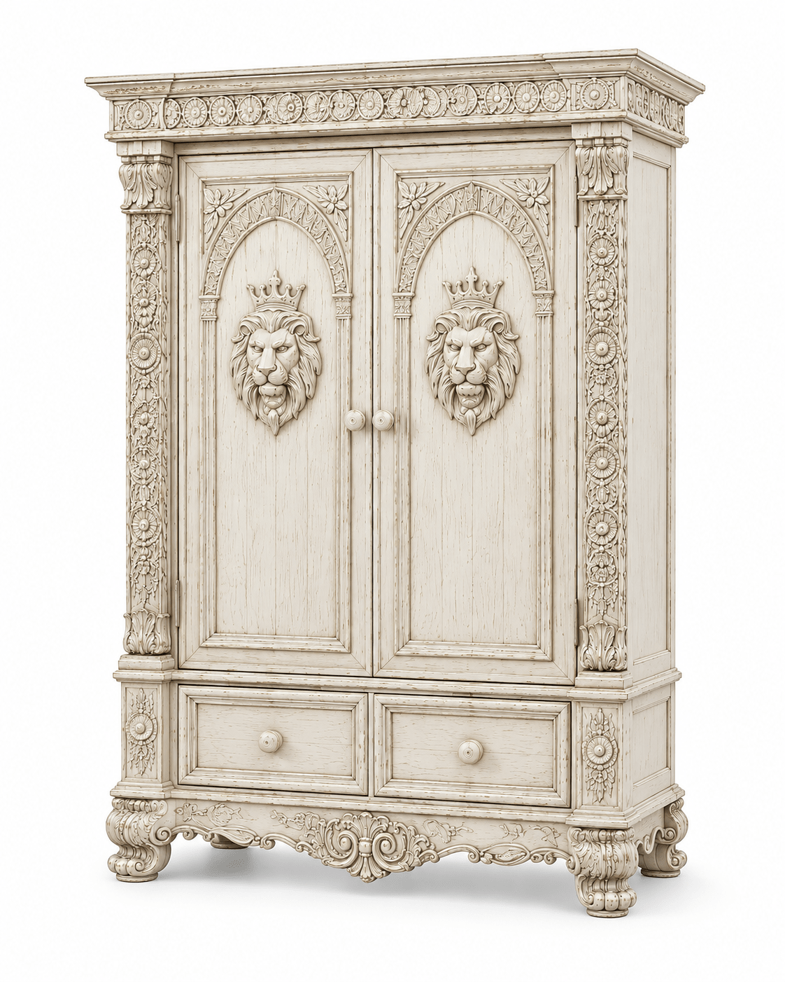 Regal Lioncrest™ Hand-Carved Solid Wood Armoire – handcrafted solid wood furniture
