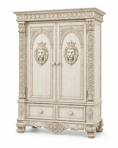 Regal Lioncrest™ Hand-Carved Solid Wood Armoire – handcrafted solid wood furniture