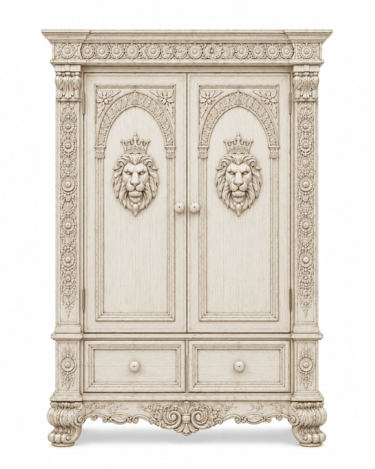 Regal Lioncrest™ Hand-Carved Solid Wood Armoire – handcrafted solid wood furniture
