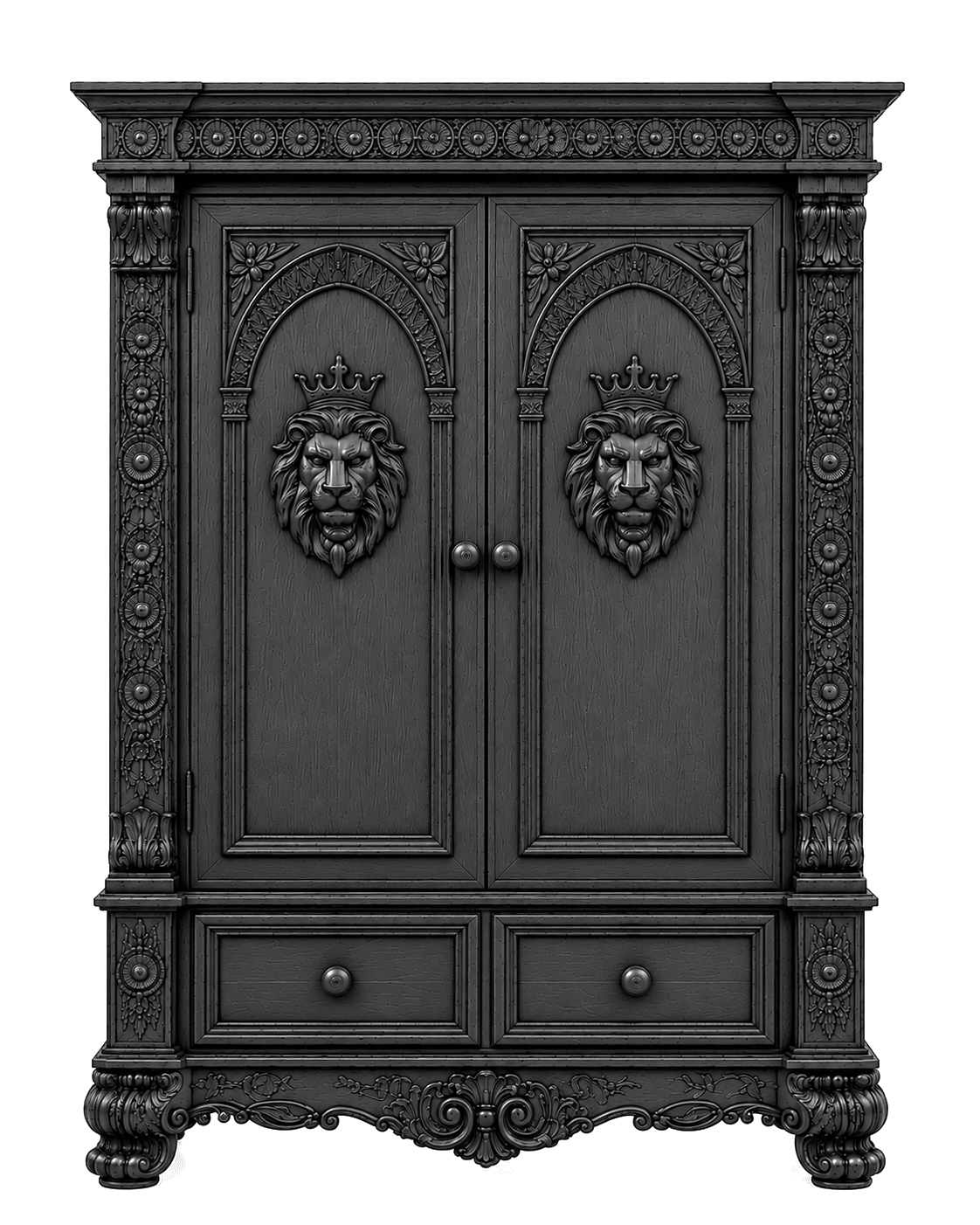 Regal Lioncrest™ Hand-Carved Solid Wood Armoire – handcrafted solid wood furniture
