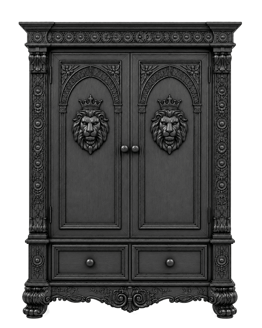 Regal Lioncrest™ Hand-Carved Solid Wood Armoire – handcrafted solid wood furniture