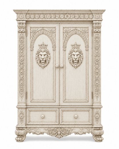 Regal Lioncrest™ Hand-Carved Solid Wood Armoire – handcrafted solid wood furniture