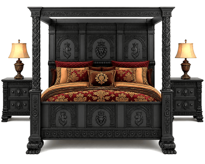 Regal Lioncrest™ Hand-Carved Solid Wood Canopy Platform Bed & Bedroom Collection – handcrafted solid wood furniture
