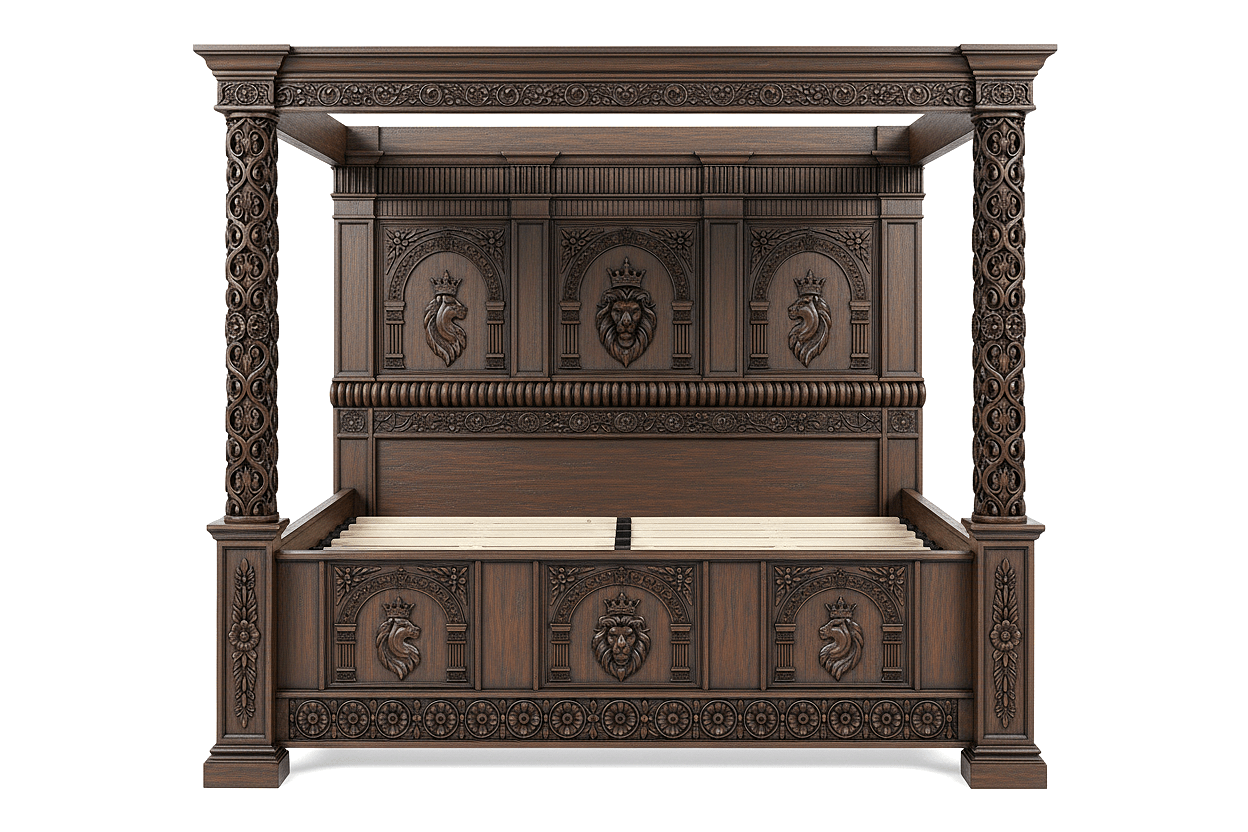 Regal Lioncrest™ Hand-Carved Solid Wood Canopy Platform Bed & Bedroom Collection – handcrafted solid wood furniture