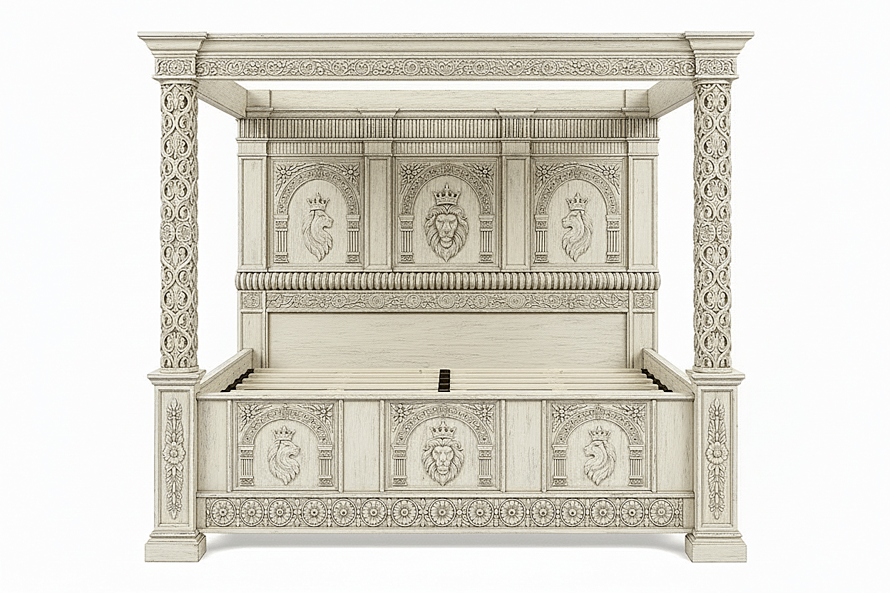 Regal Lioncrest™ Hand-Carved Solid Wood Canopy Platform Bed & Bedroom Collection – handcrafted solid wood furniture