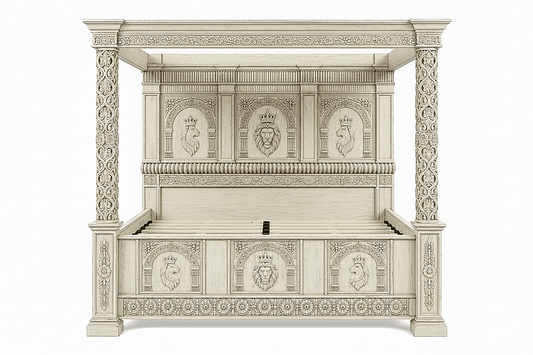 Regal Lioncrest™ Hand-Carved Solid Wood Canopy Platform Bed & Bedroom Collection – handcrafted solid wood furniture