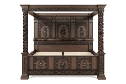Regal Lioncrest™ Hand-Carved Solid Wood Canopy Platform Bed & Bedroom Collection – handcrafted solid wood furniture