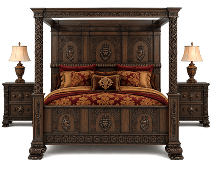Regal Lioncrest™ Hand-Carved Solid Wood Canopy Platform Bed & Bedroom Collection – handcrafted solid wood furniture