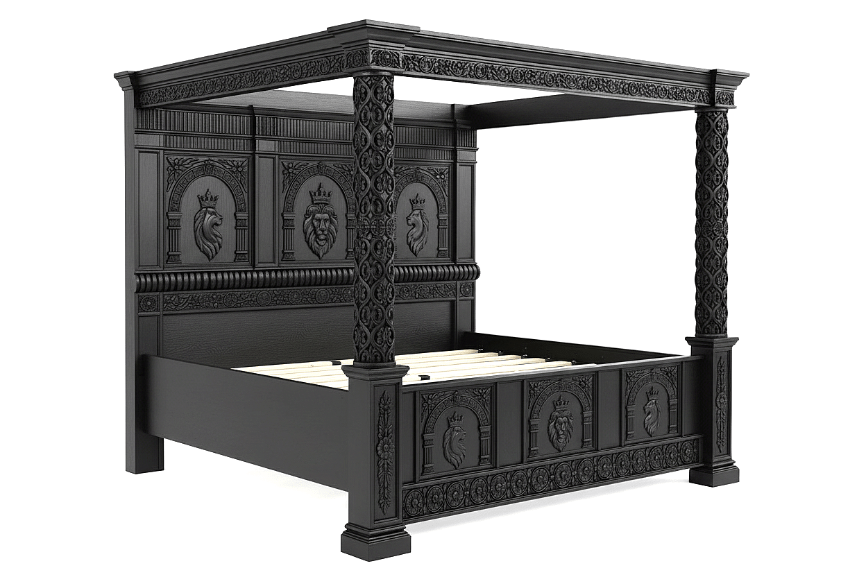 Regal Lioncrest™ Hand-Carved Solid Wood Canopy Platform Bed & Bedroom Collection – handcrafted solid wood furniture