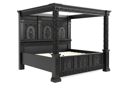 Regal Lioncrest™ Hand-Carved Solid Wood Canopy Platform Bed & Bedroom Collection – handcrafted solid wood furniture