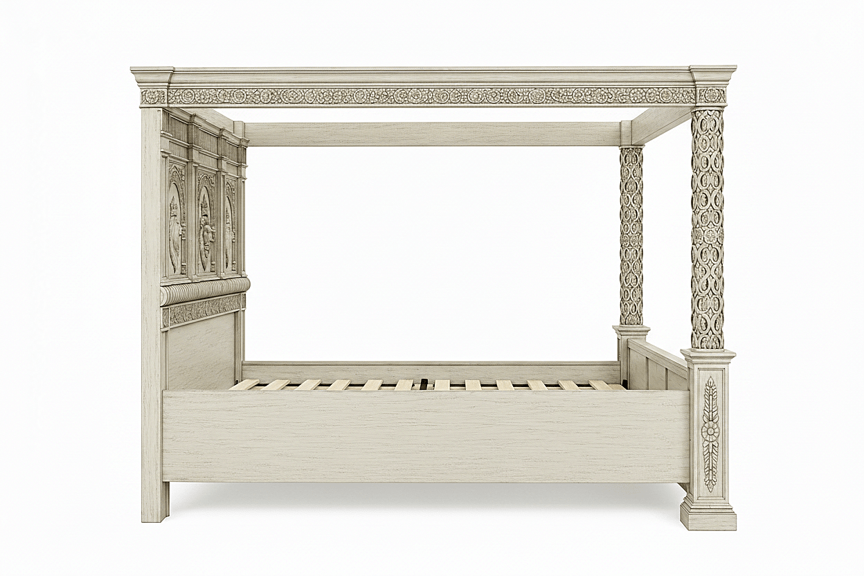 Regal Lioncrest™ Hand-Carved Solid Wood Canopy Platform Bed & Bedroom Collection – handcrafted solid wood furniture