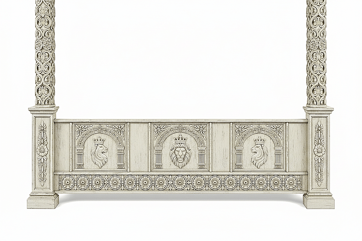 Regal Lioncrest™ Hand-Carved Solid Wood Canopy Platform Bed & Bedroom Collection – handcrafted solid wood furniture