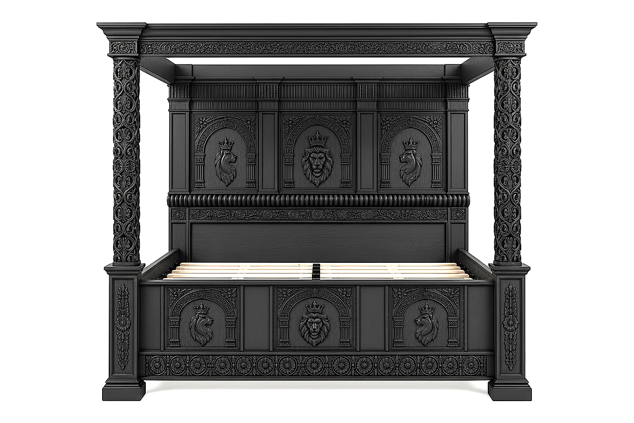 Regal Lioncrest™ Hand-Carved Solid Wood Canopy Platform Bed & Bedroom Collection – handcrafted solid wood furniture