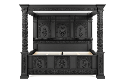 Regal Lioncrest™ Hand-Carved Solid Wood Canopy Platform Bed & Bedroom Collection – handcrafted solid wood furniture