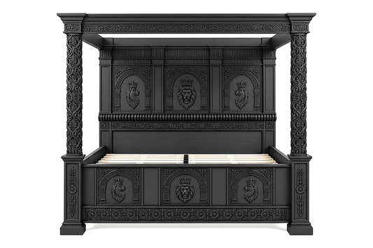 Regal Lioncrest™ Hand-Carved Solid Wood Canopy Platform Bed & Bedroom Collection – handcrafted solid wood furniture