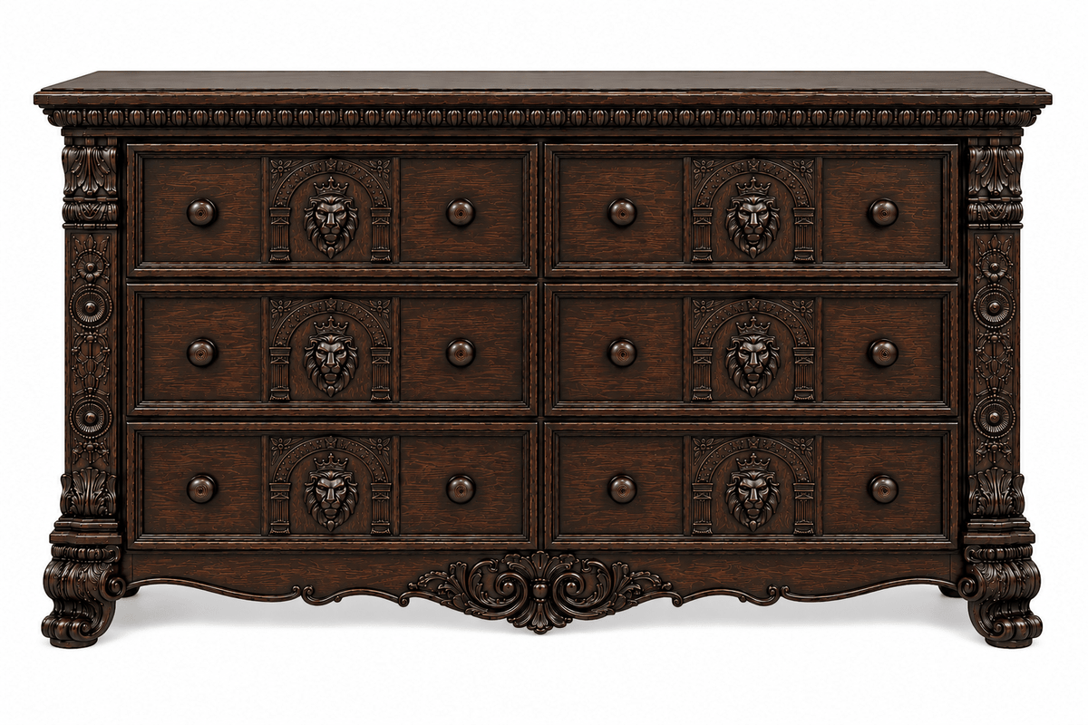 Regal Lioncrest™ Hand-Carved Solid Wood Dresser – handcrafted solid wood furniture