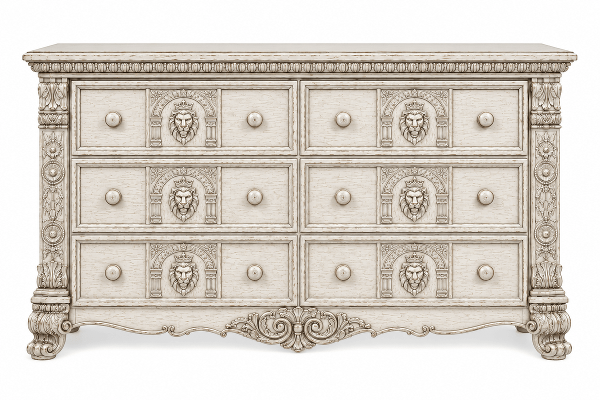 Regal Lioncrest™ Hand-Carved Solid Wood Dresser – handcrafted solid wood furniture