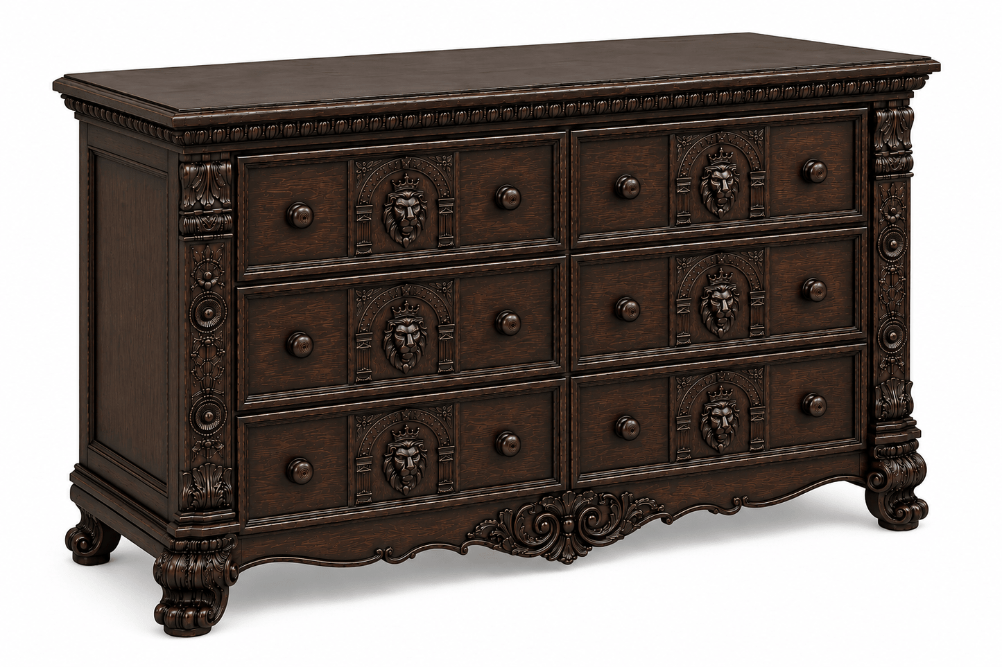 Regal Lioncrest™ Hand-Carved Solid Wood Dresser – handcrafted solid wood furniture
