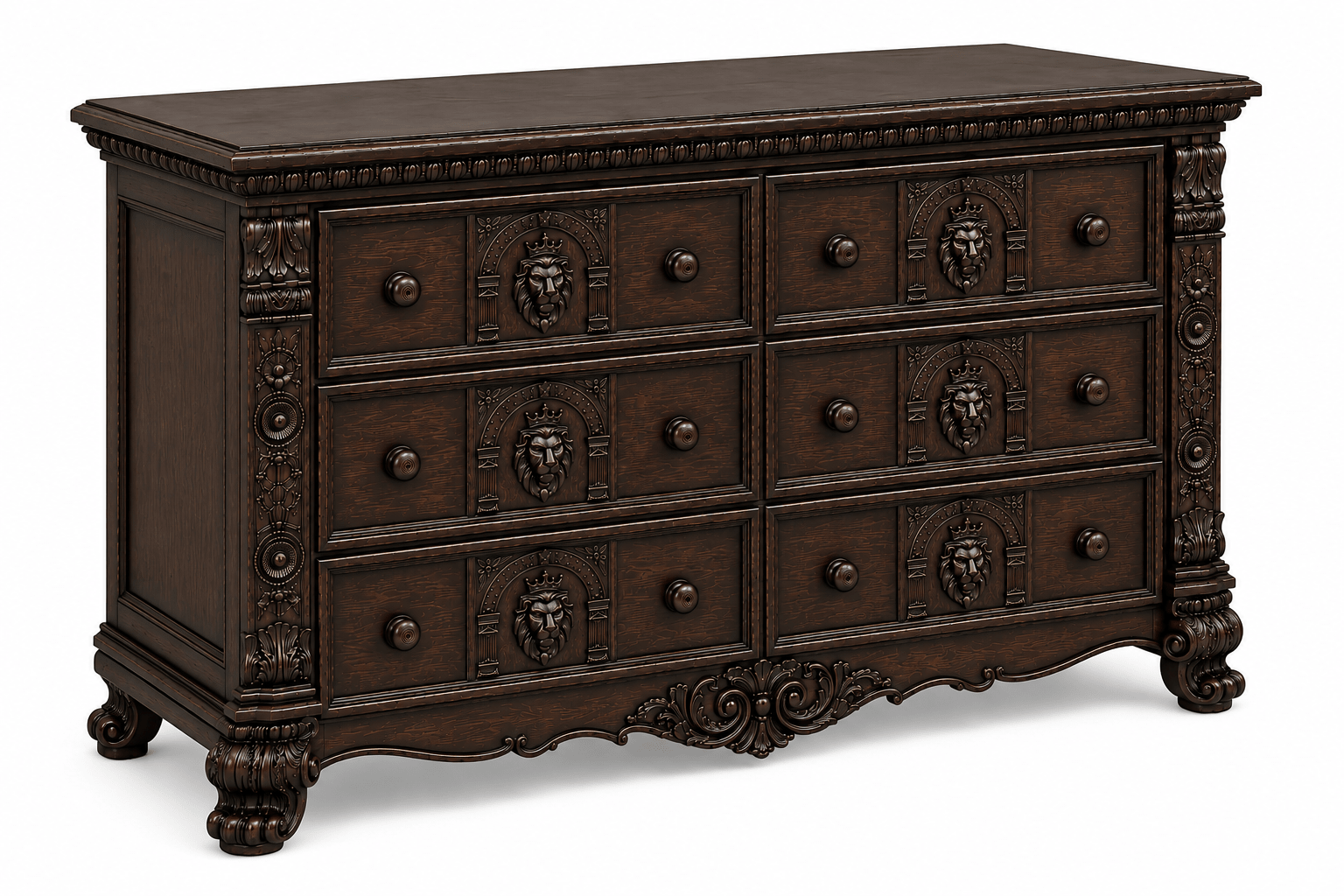 Regal Lioncrest™ Hand-Carved Solid Wood Dresser – handcrafted solid wood furniture