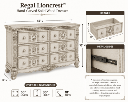 Regal Lioncrest™ Hand-Carved Solid Wood Dresser – handcrafted solid wood furniture