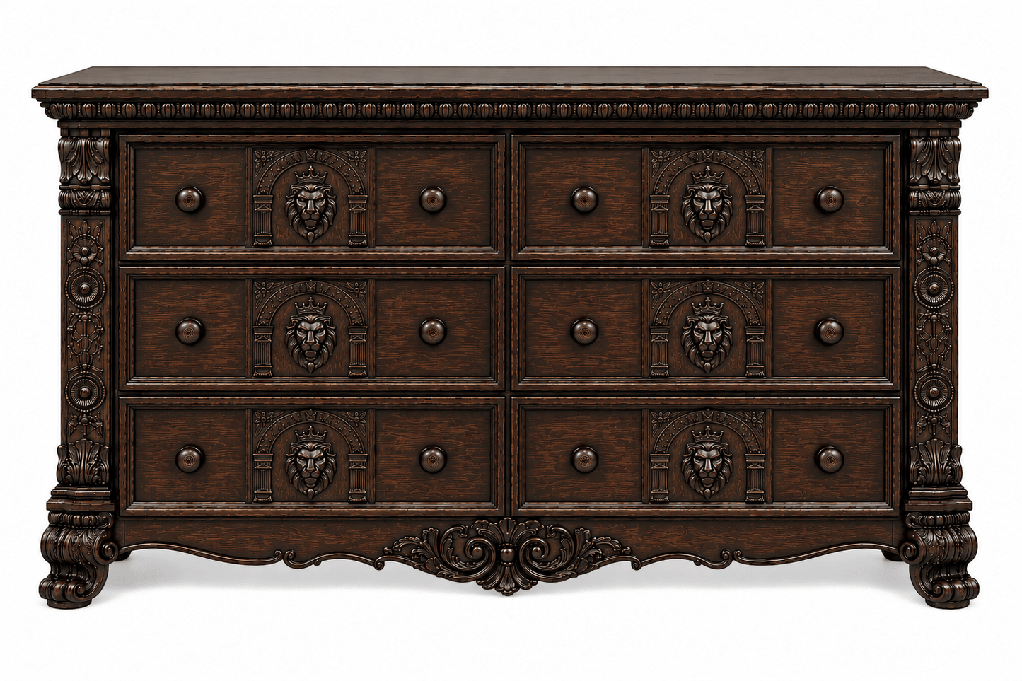 Regal Lioncrest™ Hand-Carved Solid Wood Dresser – handcrafted solid wood furniture