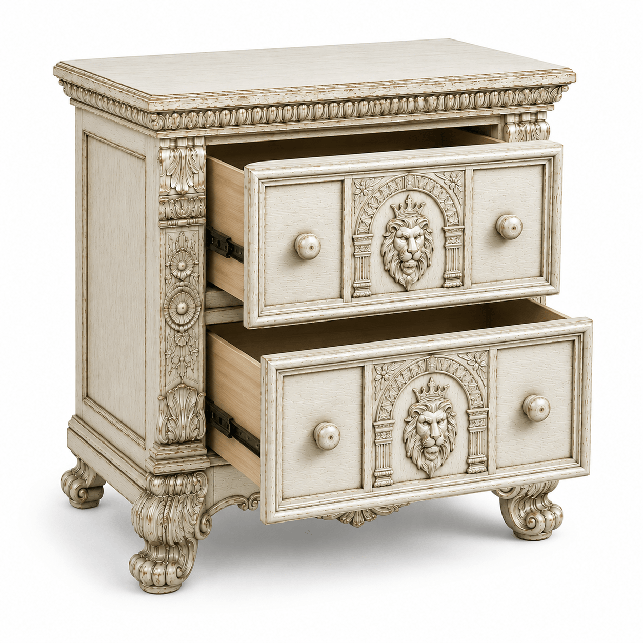 Regal Lioncrest™ Hand-Carved Solid Wood Nightstand – handcrafted solid wood furniture