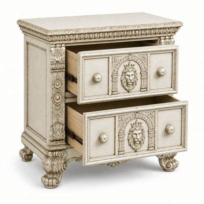 Regal Lioncrest™ Hand-Carved Solid Wood Nightstand – handcrafted solid wood furniture