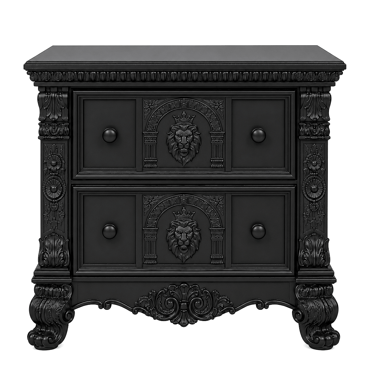 Regal Lioncrest™ Hand-Carved Solid Wood Nightstand – handcrafted solid wood furniture