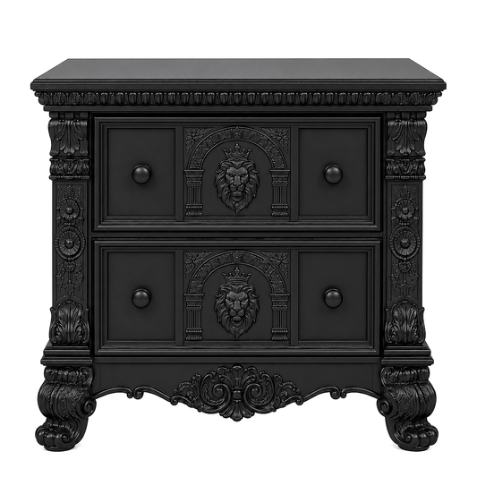 Regal Lioncrest™ Hand-Carved Solid Wood Nightstand – handcrafted solid wood furniture