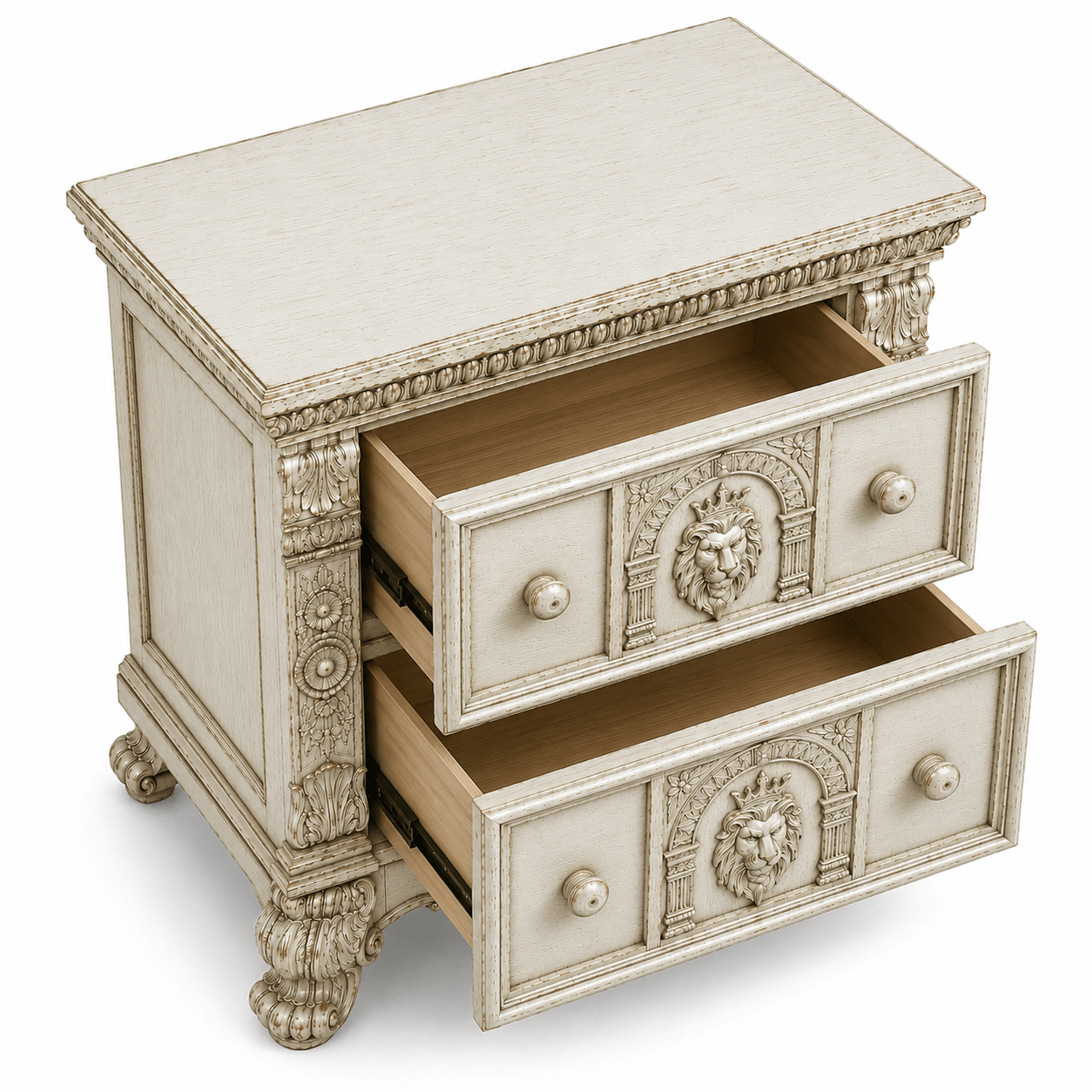 Regal Lioncrest™ Hand-Carved Solid Wood Nightstand – handcrafted solid wood furniture