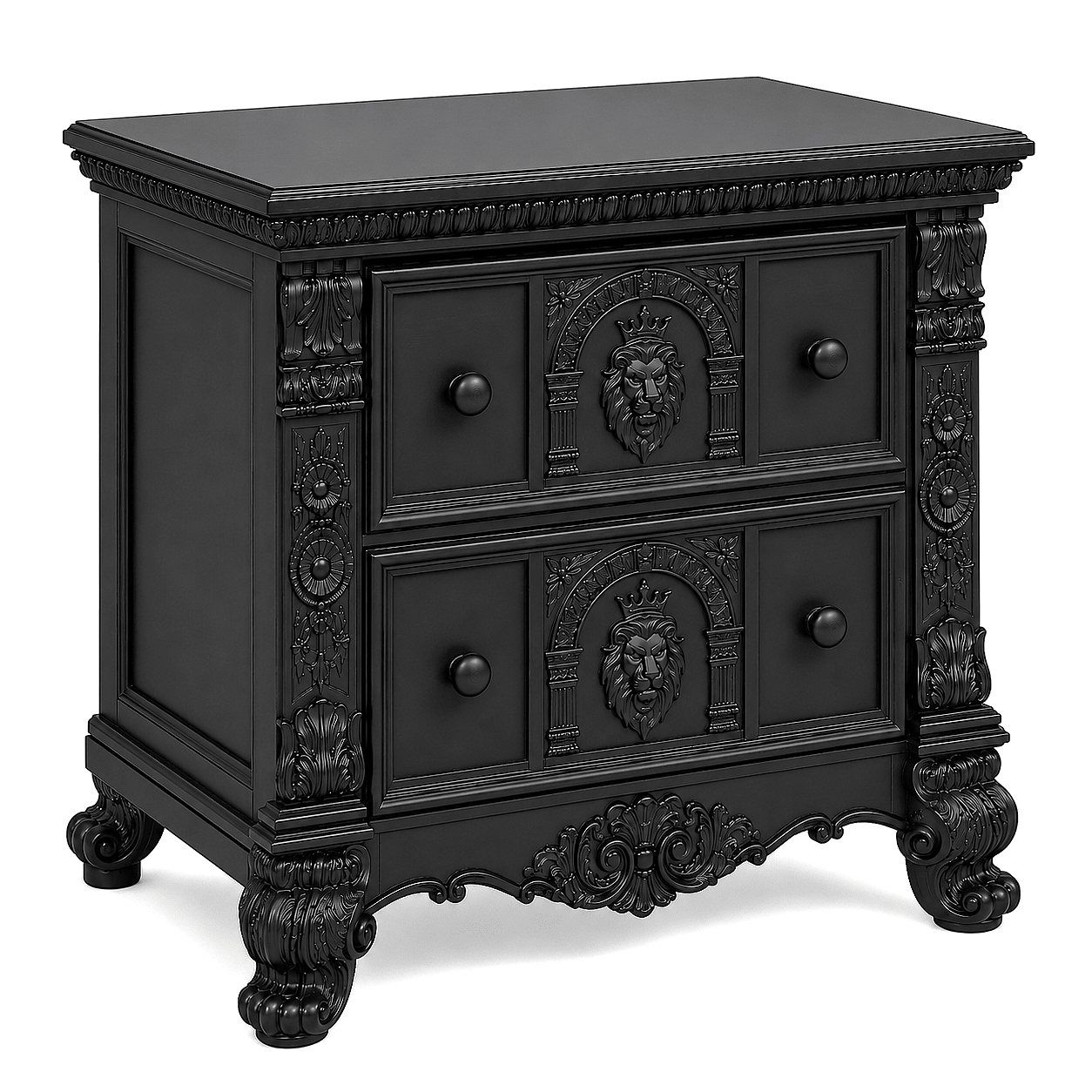 Regal Lioncrest™ Hand-Carved Solid Wood Nightstand – handcrafted solid wood furniture