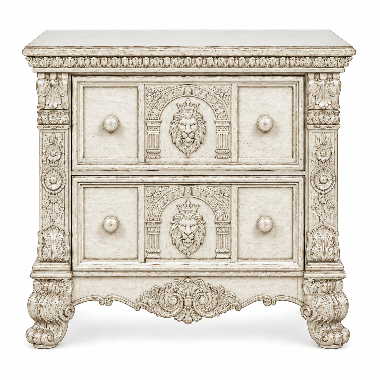Regal Lioncrest™ Hand-Carved Solid Wood Nightstand – handcrafted solid wood furniture