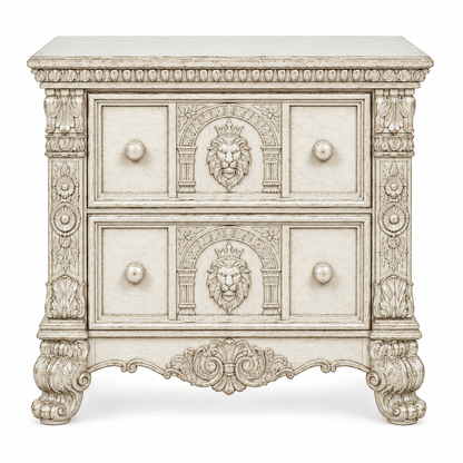 Regal Lioncrest™ Hand-Carved Solid Wood Nightstand – handcrafted solid wood furniture