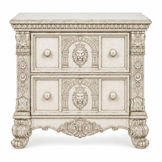 Regal Lioncrest™ Hand-Carved Solid Wood Nightstand – handcrafted solid wood furniture