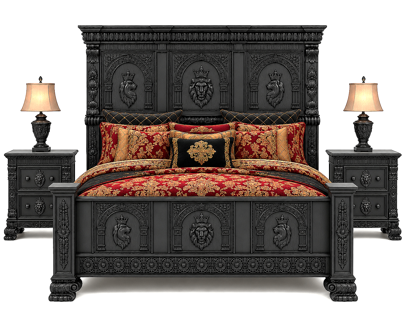 Regal Lioncrest™ Hand-Carved Solid Wood Nightstand – handcrafted solid wood furniture