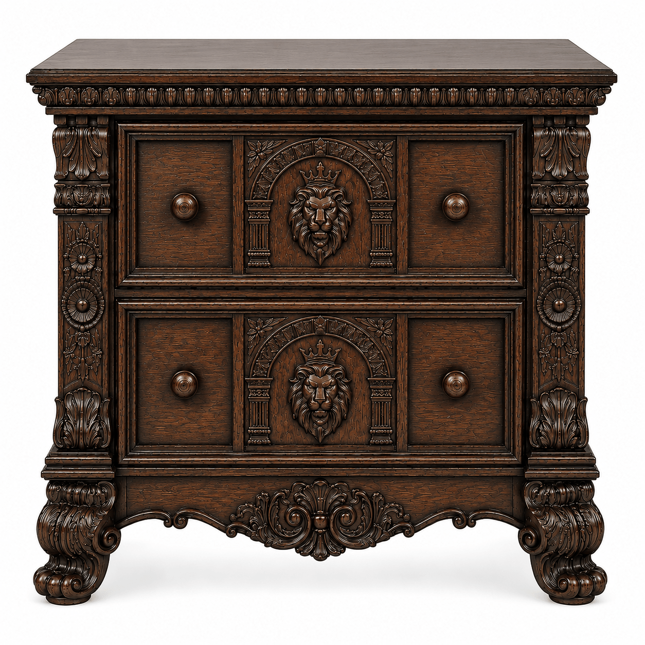 Regal Lioncrest™ Hand-Carved Solid Wood Nightstand – handcrafted solid wood furniture