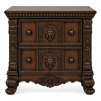 Regal Lioncrest™ Hand-Carved Solid Wood Nightstand – handcrafted solid wood furniture