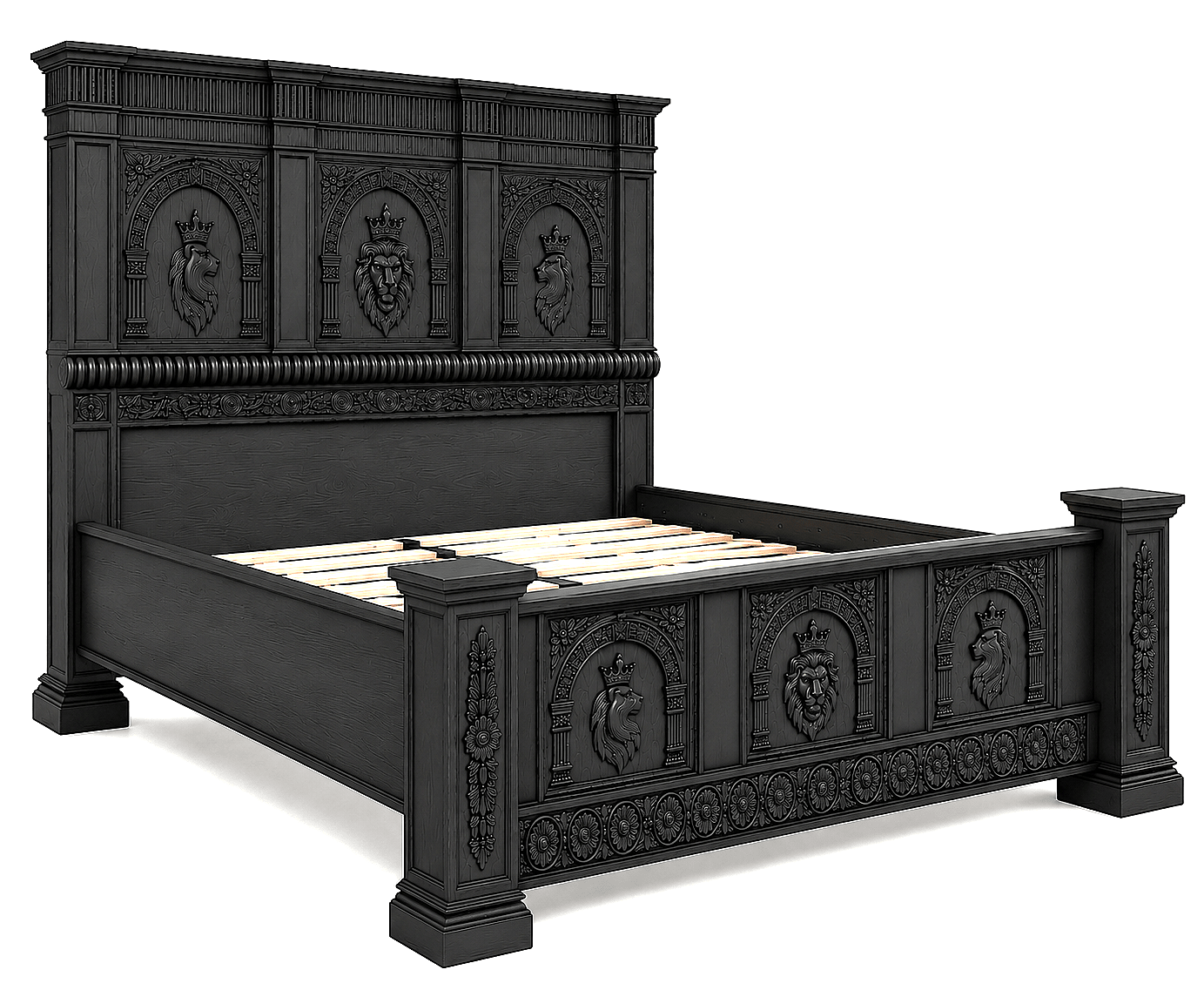 Regal Lioncrest™ Hand-Carved Solid Wood Platform Bed & Bedroom Collection – handcrafted solid wood furniture