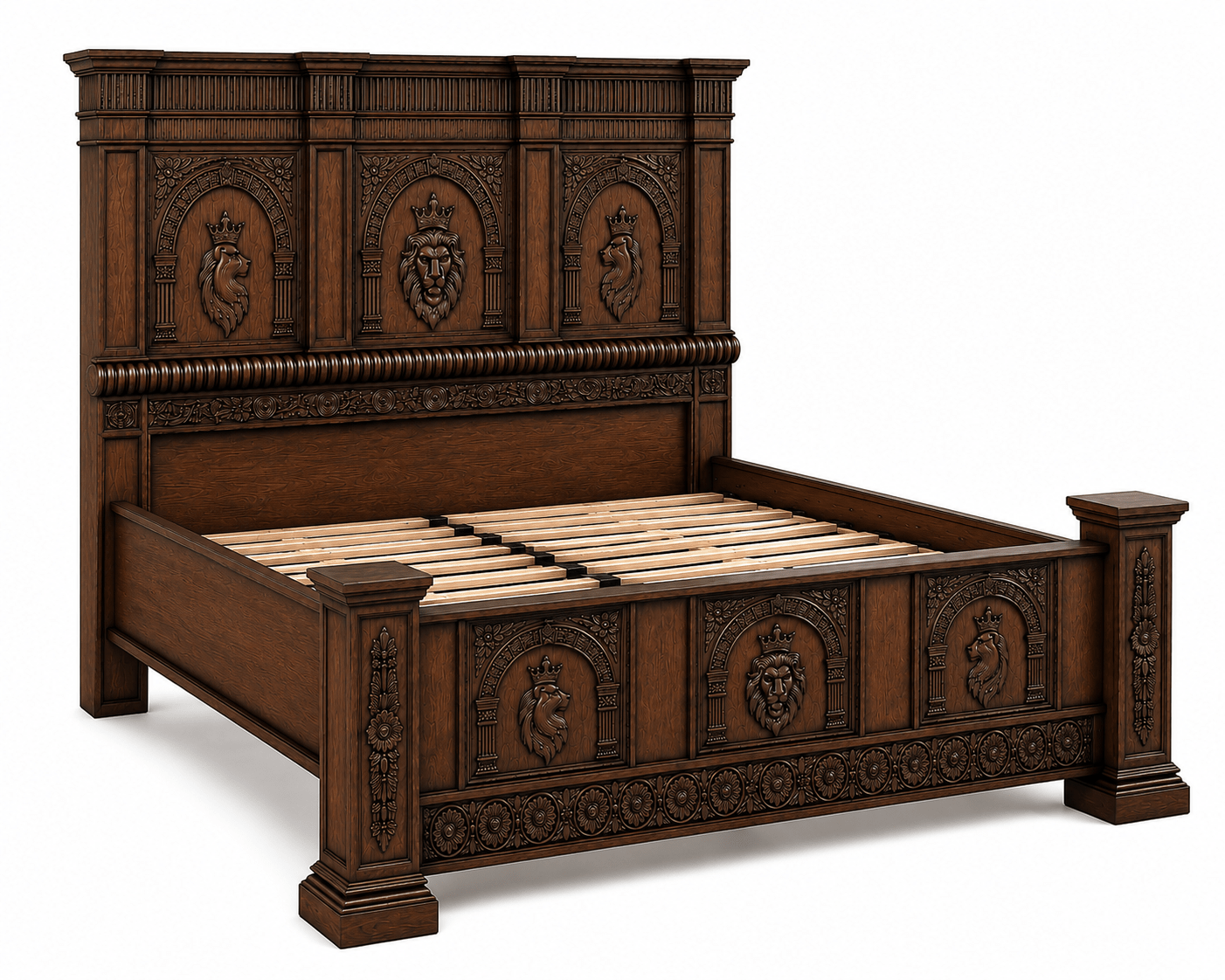 Regal Lioncrest™ Hand-Carved Solid Wood Platform Bed & Bedroom Collection – handcrafted solid wood furniture