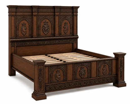 Regal Lioncrest™ Hand-Carved Solid Wood Platform Bed & Bedroom Collection – handcrafted solid wood furniture