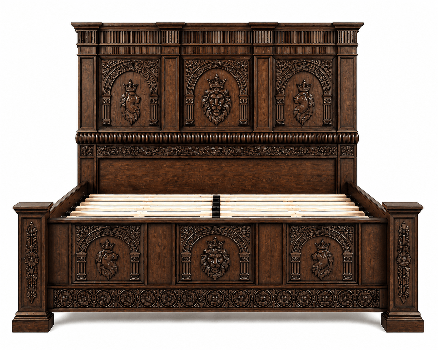 Regal Lioncrest™ Hand-Carved Solid Wood Platform Bed & Bedroom Collection – handcrafted solid wood furniture